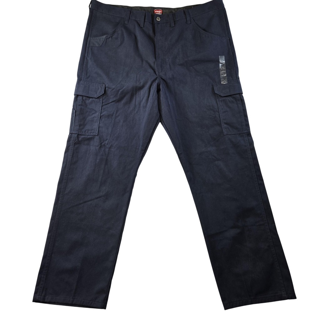 Wrangler Pants Mens 44x32 Blue Cargo Relaxed Workwear Cotton Canvas Pockets